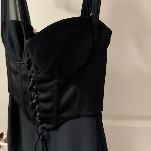 Oh Polly Asymmetric Corset Frill Mini Dress in Black - Picture 12 of 15